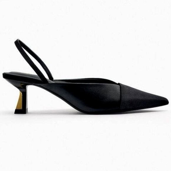 Zara Slingback Heels Black Gold - Picture 2 of 10